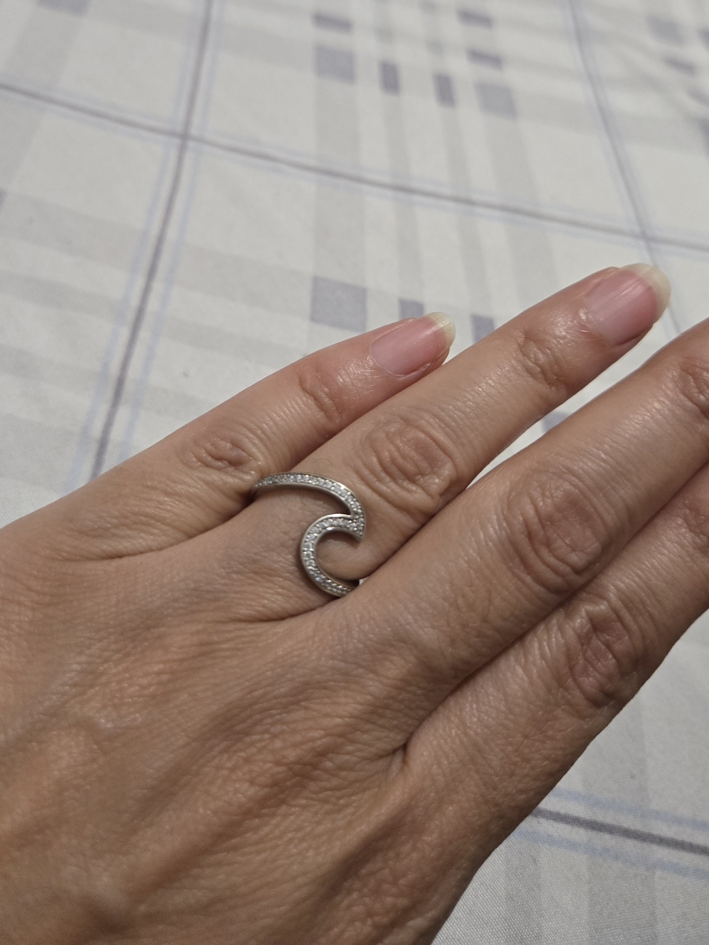 Elegant Silver Wave Ring with Pavé Stones - Women's Jewelry